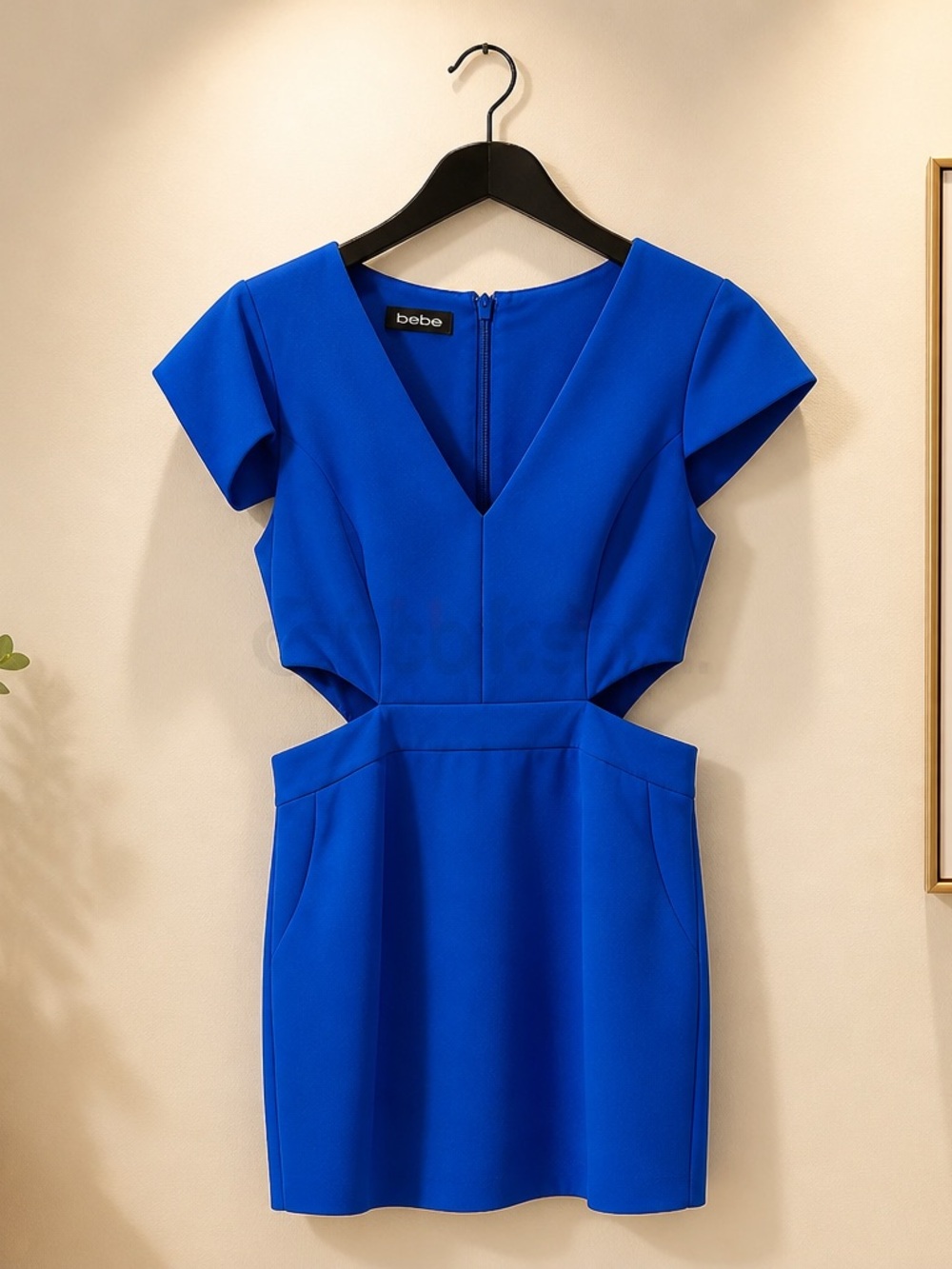 bebe Cobalt Blue Cutout V-Neck Mini Dress